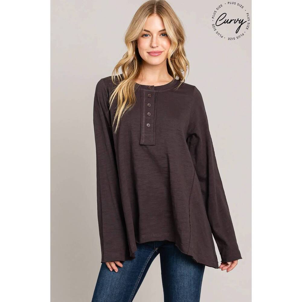 NEW COTTON BLEU cotton casual top - plus in chocolate